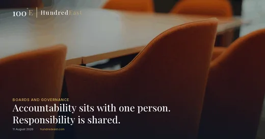 Accountability sits with one person. Responsibility is shared. 11 August 2026, Boards and governance